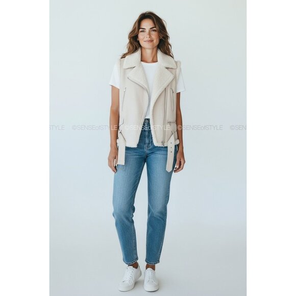 Brunello Cucinelli Women's Vest Fur Jacket Shearling Moto Leather Size 40 S - Picture 7 of 8